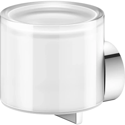 Afbeelding van KEUCO Lotiondispenser metaal verchroomd en kristalglas, lijm of boren, inhoud navulbaar ca. 140 ml, zeepdispenser voor badkamer gastentoilet, wandmontage, Reva