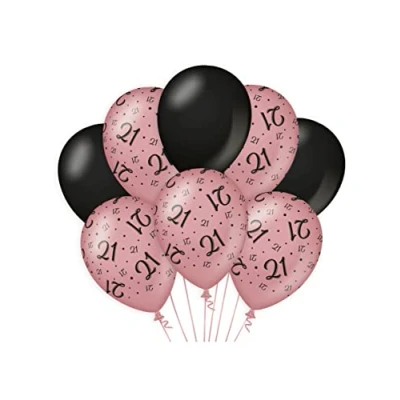 Afbeelding van Ballonnen 21 jaar Rose Goud/Zwart per 8 stuks