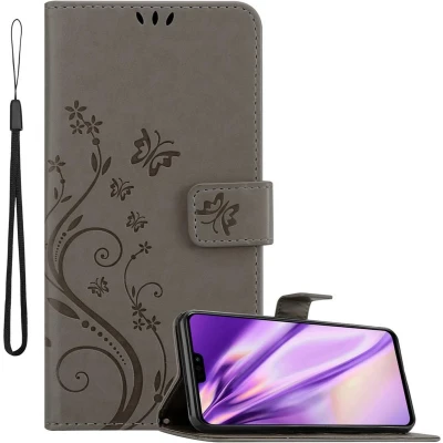 Afbeelding van Cadorabo Hoesje geschikt voor Honor 8X in BLOEMEN GRIJS Beschermhoes bloemmotief met magnetische sluiting, standfunctie en kaartsleuven Book Case Cover Etui