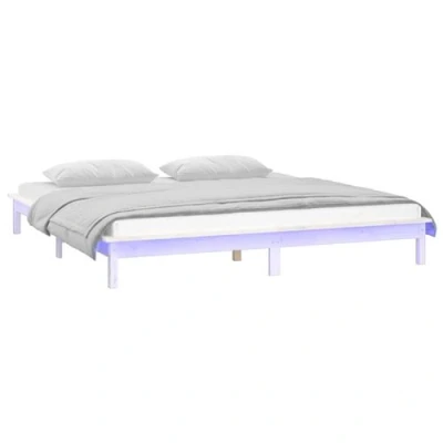 Afbeelding van Bedframe LED massief hout wit 140x200 cm