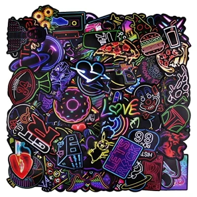 Afbeelding van URAQT Neon stickers, 150 stuks, neonstickers, vinyl, waterdicht, voor laptop, skate, telefoon, iPad, koffers, MTB, auto, fiets, motorfiets, kinderwagen, helmen, gitaar, bagage