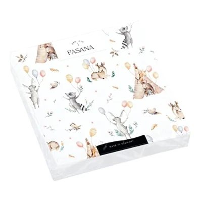 Afbeelding van 20 stuks servetten dieren met ballonnen, haas, wasbeer, hert, tafeldecoratie, decoupage, servettechniek, 33 x cm