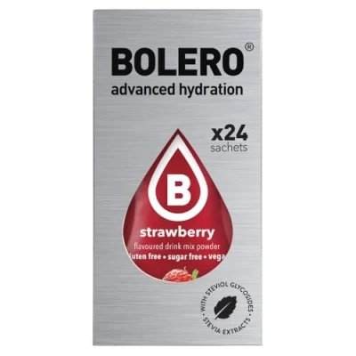 Image de Bolero boisson 24 sachets, portions de 3 g, préparation en poudre soluble pour fraîche fruitée, à diluer dans l’eau, 72 grammes, édulcoré la stévia (fraise)
