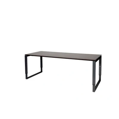 Afbeelding van Domino Plus bureau, hoogte instelbaar (62 85cm) met 200x80cm &#039;zwevend&#039; logan eiken 25mm blad en zwart (RAL9011) O poot frame