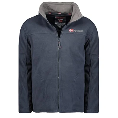 Afbeelding van Geographical Norway fleece jas voor heren met verborgen kap, functionele overgangsjas, volledige ritssluiting, opstaande kraag, wandelen in de open lucht, trekking., Navy Blauw