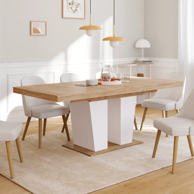 Image de Table à manger extensible ELIAD 6 10 personnes bois et blanc 160 200 cm