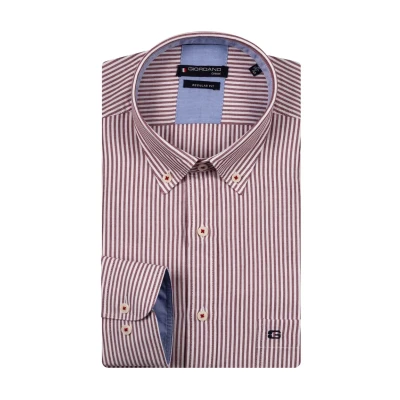 Afbeelding van Giordano Regular FIT Streep Overhemd, Heren, Maat: Large, Red.