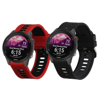 Afbeelding van kwmobile 2x horlogebandjes geschikt voor Garmin Forerunner 255 / Music bandje Smartwatch bandjes van TPU Activity tracker horloge band in zwart grijs rood
