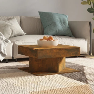 Afbeelding van Salontafel 57x57x30 cm bewerkt hout gerookt eikenkleurig
