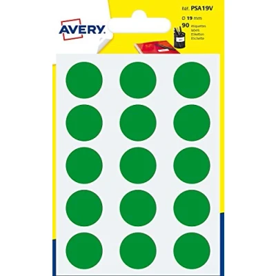Afbeelding van AVERY Zak met 90 groene zelfklevende ronde etiketten, diameter 19 mm