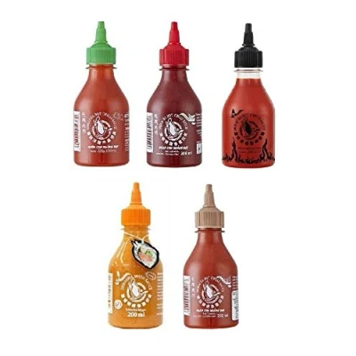 Afbeelding van Pamai Pai® Sriracha Hot Chili sauzen, rood, groen, bruin, zwart, oranje, 200 ml, 5 stuks