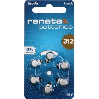 Afbeelding van Renata Knoopcel ZA312 1.4 V 6 stuk(s) 165 mAh Zink lucht Hearing Aid PR41