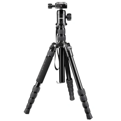 Afbeelding van Mantona DSLM Travel mit Kuge Tripod 1/4 inch, 3/8 inch Werkhoogte: 48 143 cm Zwart Incl. tas, Kogelkop, Waterpas