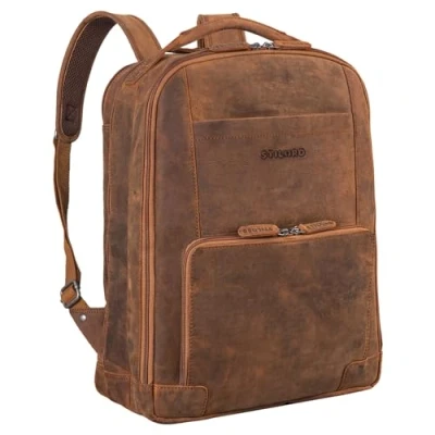 Afbeelding van STILORD &#039;Harlow&#039; XL leren Rugzak voor heren, grote zakelijke laptop van 15 17 inch, werktas met bevestigingssysteem, echt leer, Tan Bruin Scuro,