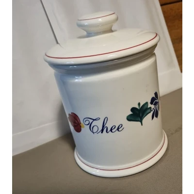 Afbeelding van Boerenbont Voorraadpot Thee 1.5 ltr Aardewerk met wit deksel