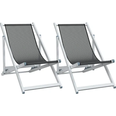 Afbeelding van Strandstoelen inklapbaar 2 st aluminium en textileen grijs
