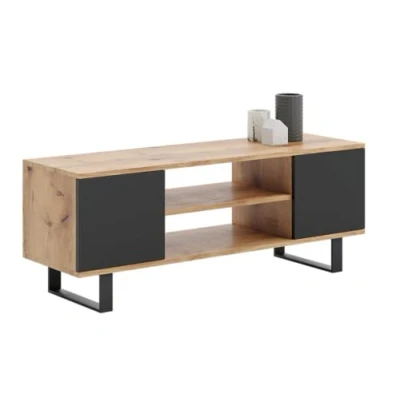 Afbeelding van Focus TV meubel, metalen poten Wit/Zwart