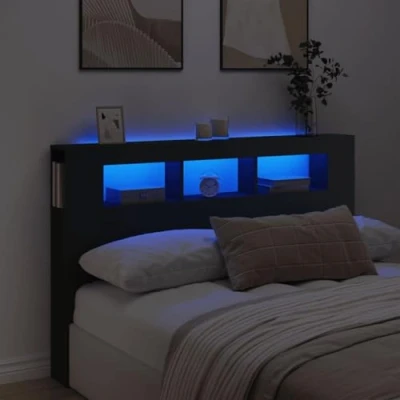 Afbeelding van Hoofdeinde met LED 160x18,5x103,5 cm bewerkt hout zwart
