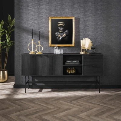 Afbeelding van Hoyz Collection Dressoir 2L Marina 40x170x80cm Massief Mango Zwart