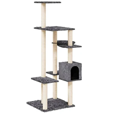 Afbeelding van vidaXL Kattenmeubel met sisal krabpalen 142 cm donkergrijs