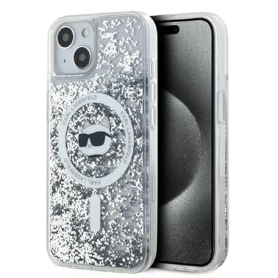 Afbeelding van Karl Lagerfeld Liquid Glitter Choupette Head MagSafe hoesje voor iPhone 15 / 14 13 transparant