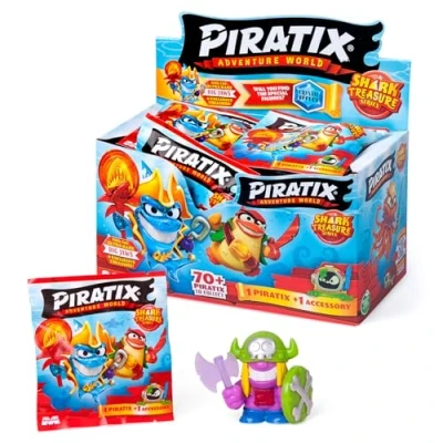 Afbeelding van Piratix ADVENTURE WORLD Shark Treasure serie, doos met 24 verrassingsenveloppen piratenfiguren om te verzamelen uit de elke envelop bevat 1 Surprise