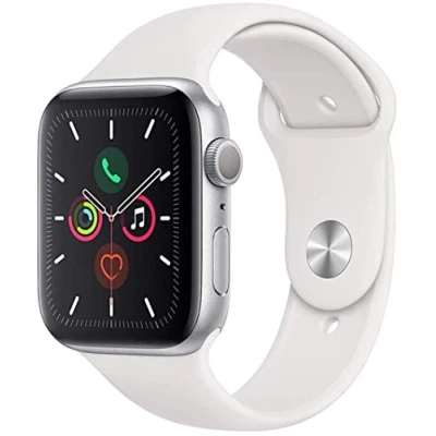 Afbeelding van Apple Watch Series 5 (GPS, 44 mm) Behuizing van zilverkleurig aluminium met witte sportarmband (gereviseerd)