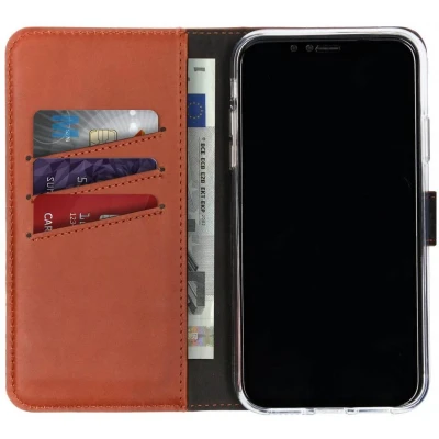Afbeelding van Selencia Hoesje Geschikt voor iPhone XR Echt Lederen Bookcase Bruin