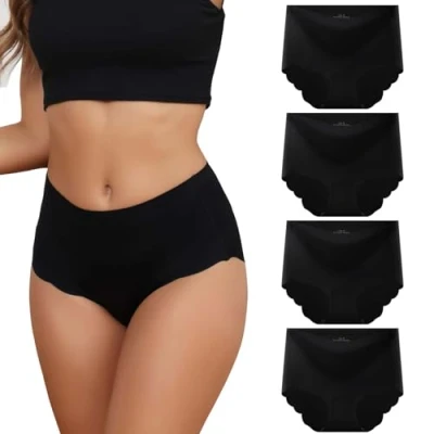 Afbeelding van Dumwis Set van 4 naadloze damesslips, hoge taille, naadloos, comfortabel ondergoed zonder merk, sportondergoed voor dames, Zwarte oven