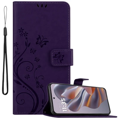 Afbeelding van Cadorabo Hoesje geschikt voor Motorola Moto Edge 50 Neo in BLOEMEN DONKER PAARS Beschermhoes bloemmotief met magnetische sluiting, standfunctie en kaartsleuven Book Case Cover Etui