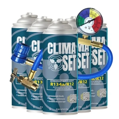 Afbeelding van ClimaSet Vervanging van koelgas R134a R x 170 g, voor airconditioning met manometer, temperatuurbeheer, airconditioner, flexibel beheren temperatuur in de auto, navulling airco gaspatroon,