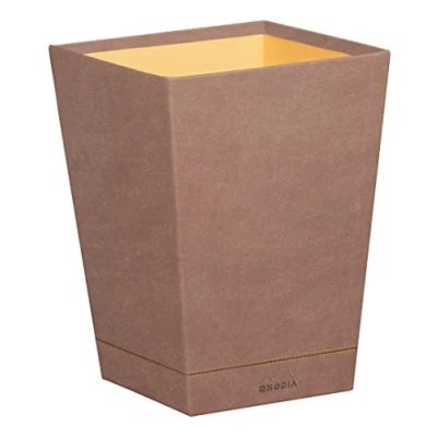 Afbeelding van RHODIA 194621C prullenmand van rozenhout 24 x 32 cm sellier oranje buitenkant kunstleer collectie Home Office Rhodiarama organisatie voor kantoor en opslag design