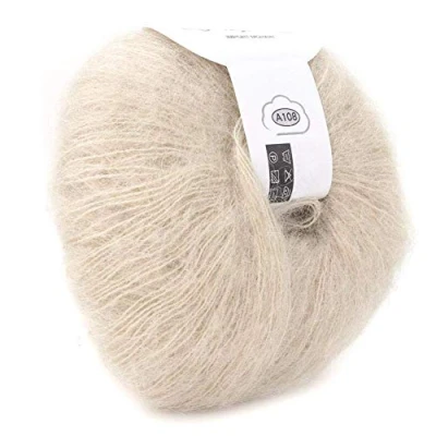 Afbeelding van Breigaren Mohair zacht breien angora wolgaren lange sjaal DIY haakgaren accessoires (beige)