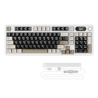 Afbeelding van ATTACK SHARK X98PRO Clavier de jeu mécanique, BT/2.4G sans fil/USB C, écran LED&amp;bouton CNC, rétroéclairage RVB, commutateur linéaire à 98 touches remplaçables chaud, 4000mAh, pour PC, MAC Blanc