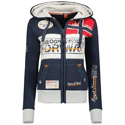 Afbeelding van Geographical Norway Flyer Lady Damessweatshirt met ritssluiting en zakken Sweatshirt lange mouwen warme capuchon Damestrui Trui voor dames, lente, zomer, herfst winter, Marinier
