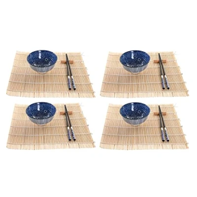 Afbeelding van Sushi set DKD Home Decor 14,5 x 31 cm Zwart Blauw Keramiek Orientaals (16 Onderdelen)