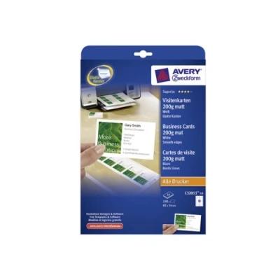 Afbeelding van Avery Zweckform C32011 10 Bedrukbare visitekaarten, gladde kant 85 x 54 mm Wit 100 stuk(s) Papierformaat: DIN A4