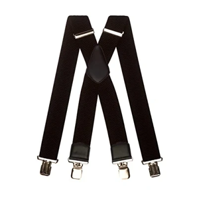 Afbeelding van Olata Extra brede X bretels voor heren met gekleurd leer, 5 cm, Zwart (zilveren clips).