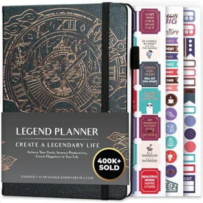 Afbeelding van Legend Planner, beste weekplanner en maandkalender ter verhoging van de productiviteit, doelen beheer meestertijd, A5, ongedateerd, mystiek grijs, bladgoud