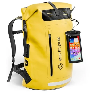 Afbeelding van Earth Pak waterdichte rugzak 35 l/55 liter met rolsluiting, ritsvak en IPX8 hoes, geel, 85 l, waterdicht