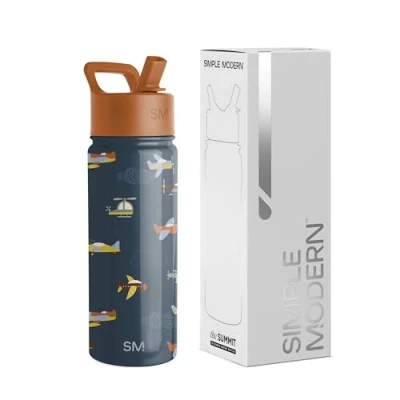 Afbeelding van Simple Modern Kids Waterfles met rietje, geïsoleerde roestvrijstalen herbruikbare tuimelaar voor peuters, meisjes, jongens, Summit Collection, 45 ml, Wheels Up