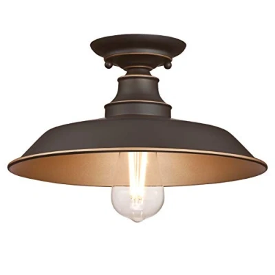 Afbeelding van Westinghouse Lighting 63703 Iron Hill Indoor Plafondlamp Semi Inbouw 30 cm Plafondlamp, Geolied Brons Reflectie Afwerking