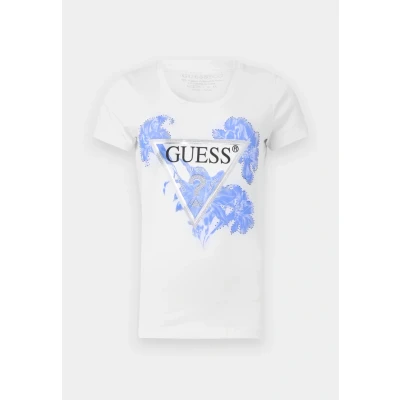 Afbeelding van Guess Flower Triangle TEE Tshirt print, Dames, Maat: Large, Pure white