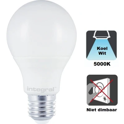 Afbeelding van E27 Standaard LED Lamp Helder Wit (5000K) 8.6 Watt, vervangt 60W Halogeen Integral