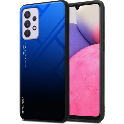 Afbeelding van Cadorabo Hoesje geschikt voor Samsung Galaxy A33 5G in BLAUW ZWART Tweekleurige beschermhoes van TPU silicone Case Cover en achterzijde gehard glas