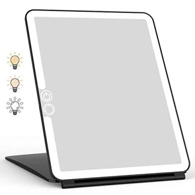 Afbeelding van Make upspiegel met 72 ledlampen, dimbare oplaadbare reismake upspiegel, dimbaar touchscreen, 3 kleuren verlichting, verlichte spiegel voor kaptafel,