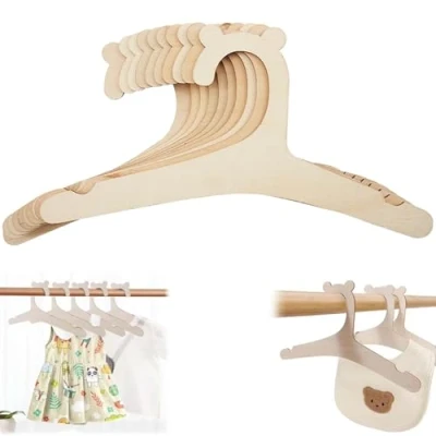 Afbeelding van 25 stuks houten kleerhangers voor baby&#039;s en kinderen, antislip, poppen, broeken, speelgoed