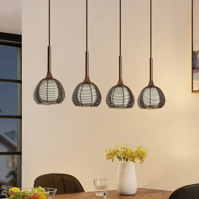 Afbeelding van Lucande hanglamp 4lichts ijzer, glas, aluminium E14 bruin, wit