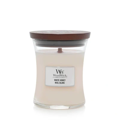 Afbeelding van Woodwick Medium Hourglass JAR White Honey Geurkaars, Maat: 275 g, Beige