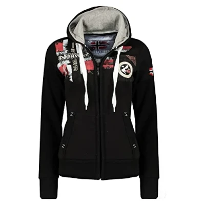 Afbeelding van Geographical Norway Fespote Lady Hoodies voor dames, ritssluiting, jumper, zakken, sweatshirt, lange mouwen, warm, top, jas, kleding, lente, zomer, herfst, winter, seizoen, zwart.